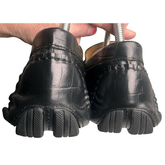 Saks Fifth Avenue Mens Black Croc Embossed Leather Horsebit Loafers Mocs Sz 9.5 - Picture 7 of 16